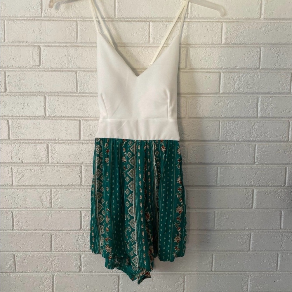 Papaya White and Teal Patterned Romper